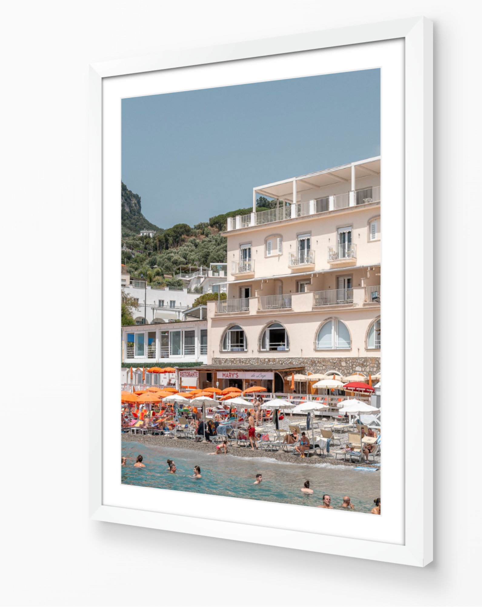 Nerano vertical fine-art print in white frame by Sam Smeaton — Amalfi Coast Italy photography