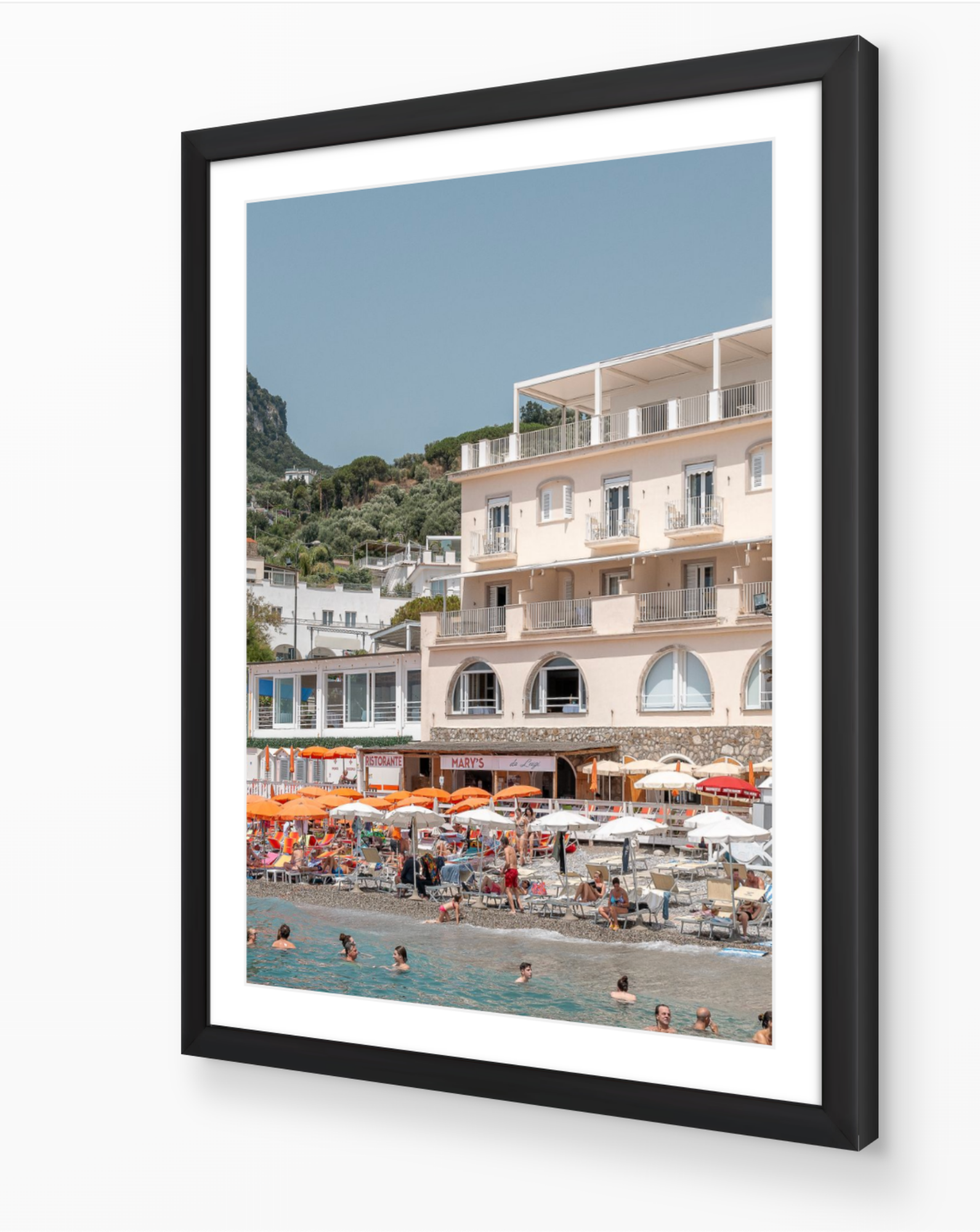 Nerano vertical fine-art print in black frame by Sam Smeaton — Amalfi Coast Italy wall art