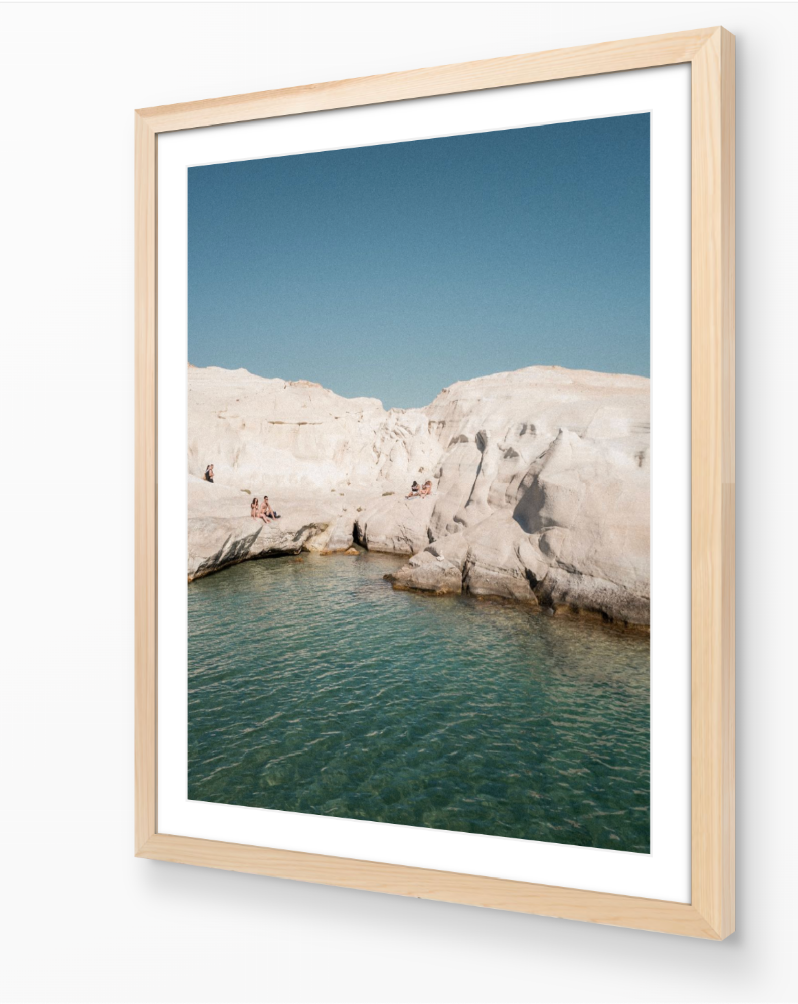 Sarakiniko I – Milos fine-art print in oak frame by Sam Smeaton — fine art photography of Greek island cliffs and turquoise waters in afternoon light