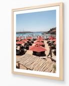 Paros Beach Club fine-art print in oak frame by Sam Smeaton — Greek island wall art evoking Mediterranean warmth and coastal calm