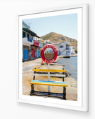 Klima – Milos fine-art print in white frame by Sam Smeaton — vibrant Cycladic architecture and seafront photography from Milos Greece