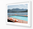 The Floating Pool of Como horizontal fine art print in white frame by Sam Smeaton — Lake Como Italy photography