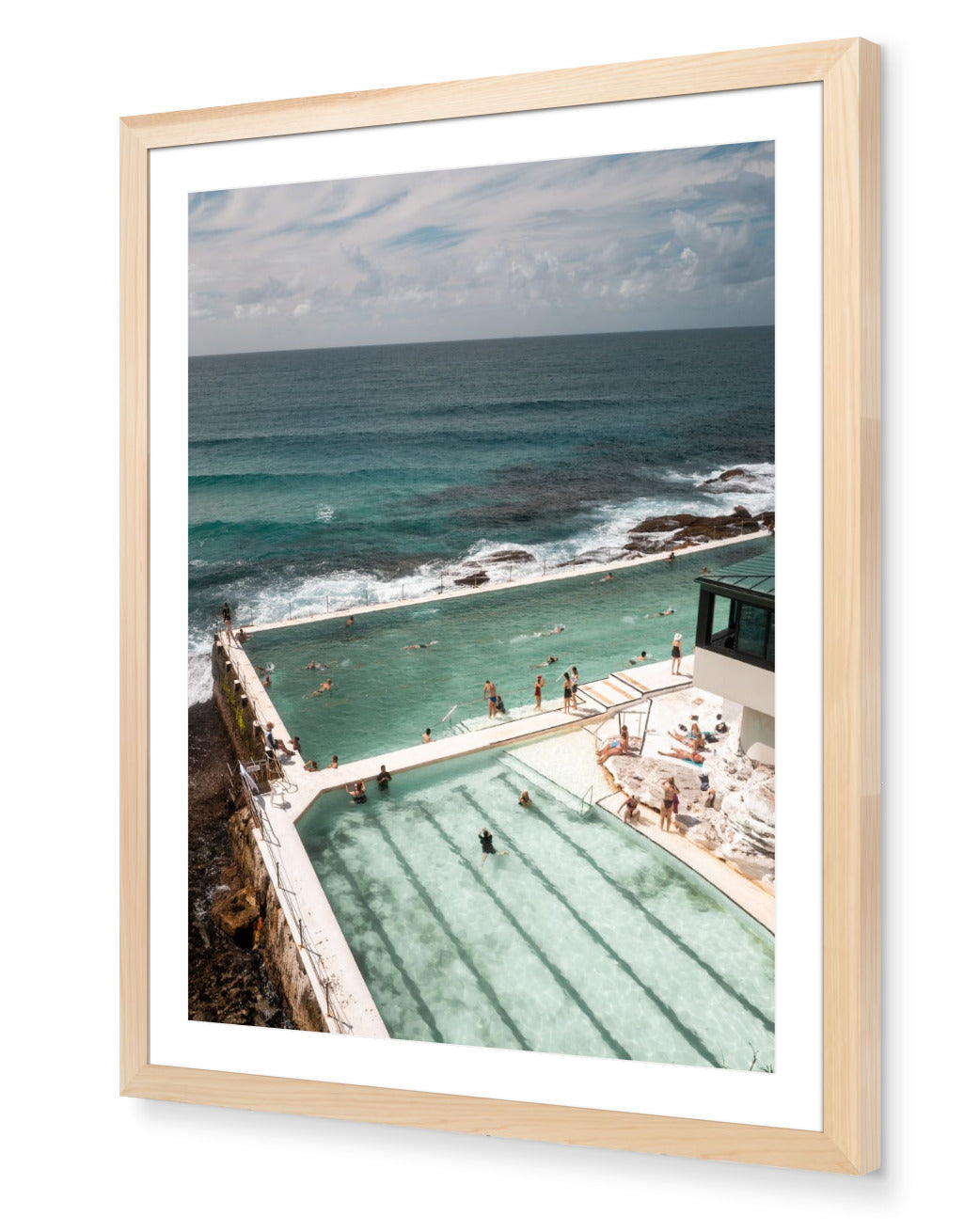 Sydney Icebergs – Bondi Pool portrait fine-art print in oak frame by Sam Smeaton — luxury Australian coastal wall art featuring Bondi’s ocean pool, turquoise water, and sunlight reflections