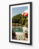 Floral Poolside fine art print in black frame by Sam Smeaton — Lake Como Italy wall art