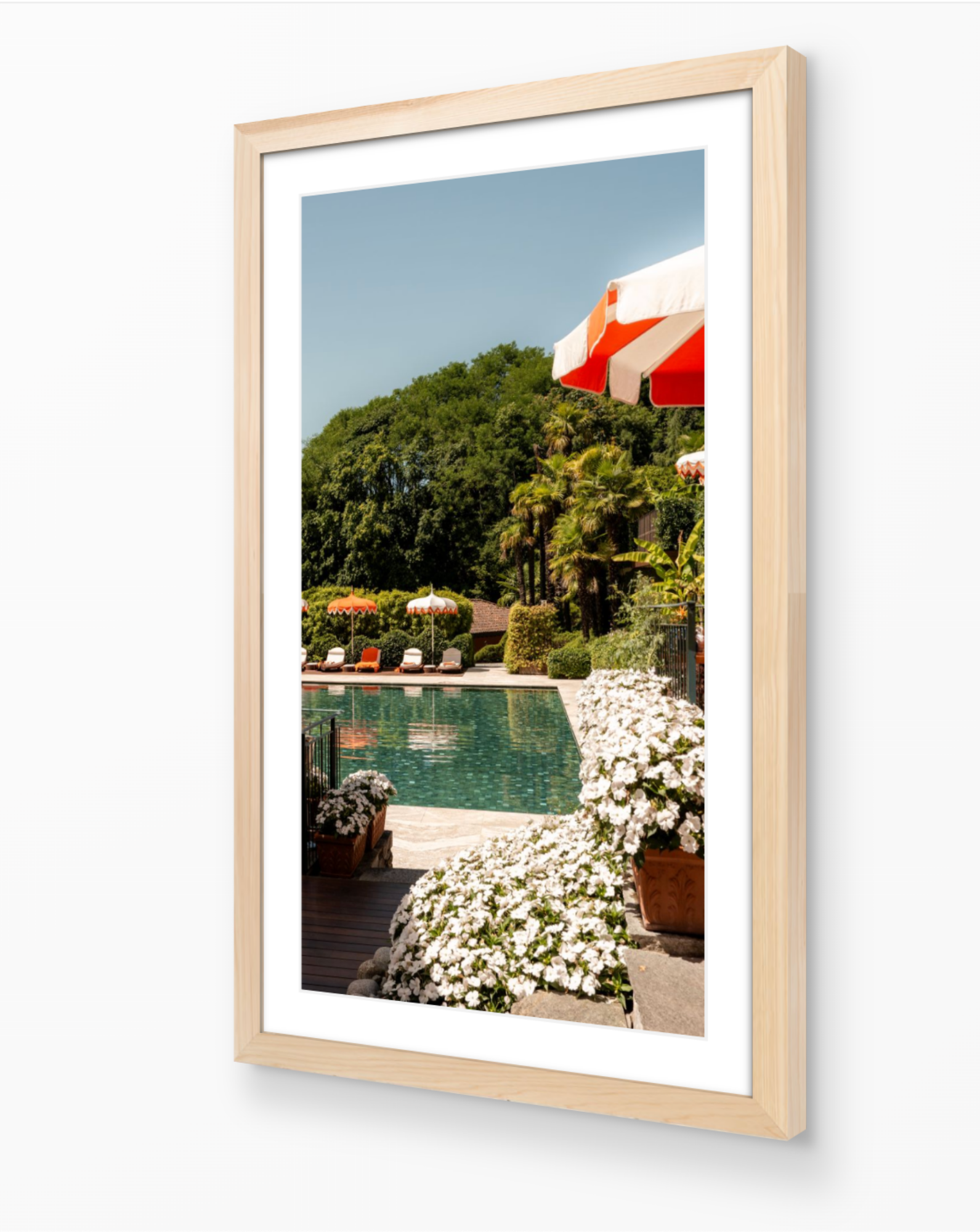 Floral Poolside fine art print in oak frame by Sam Smeaton — Lake Como Italy wall art