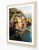 Portofino vertical photography print in oak frame — natural timber fine-art wall piece by Sam Smeaton.