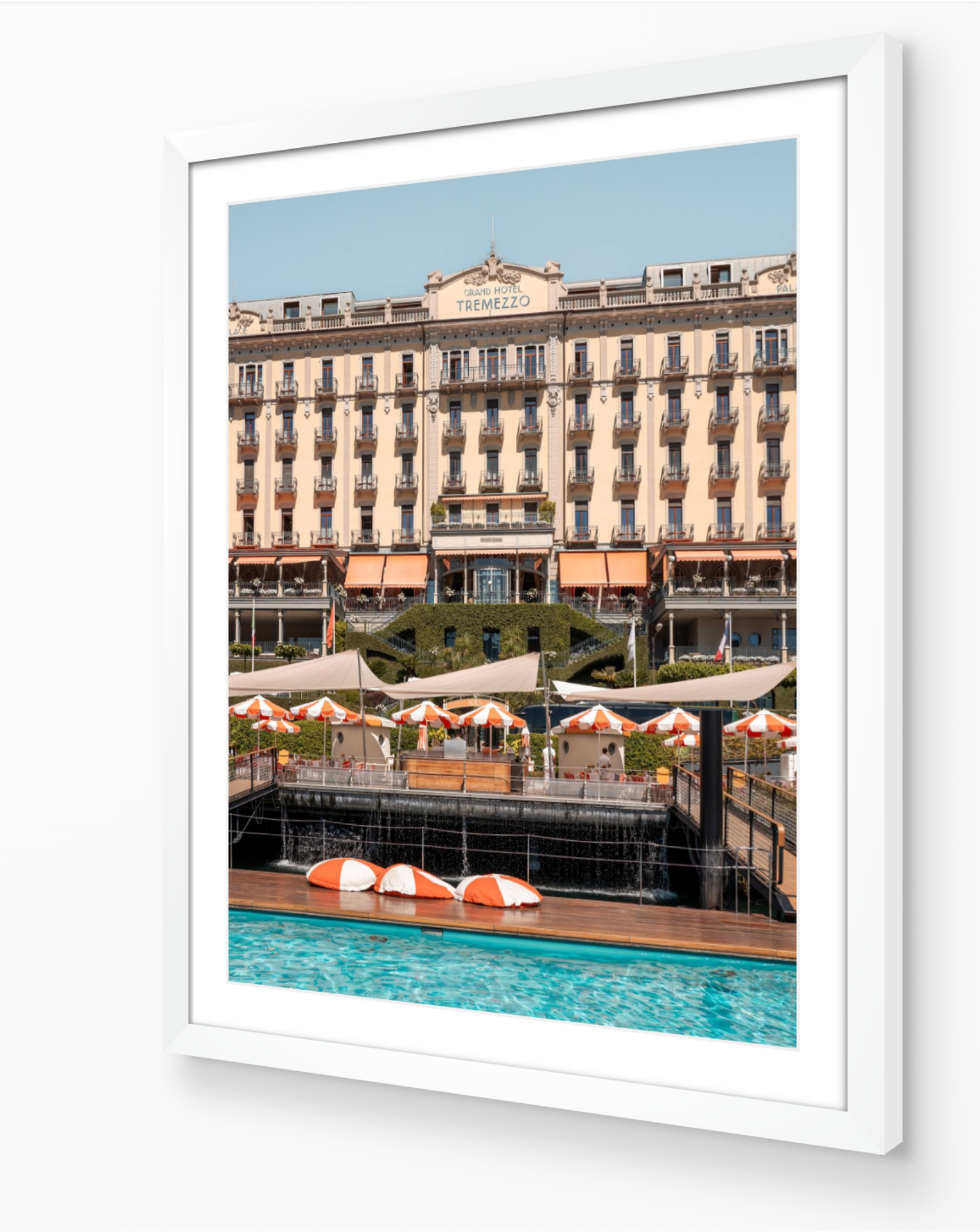 Grand Hotel Tremezzo fine art print in white frame by Sam Smeaton — Lake Como Italy photography