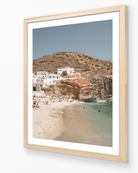 Agali Beach – Folegandros fine-art print in oak frame by Sam Smeaton — serene Mediterranean landscape with golden cliffs and tranquil Aegean tones