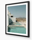 Private Pools – Milos fine-art print in black frame by Sam Smeaton — minimal Greek island wall art