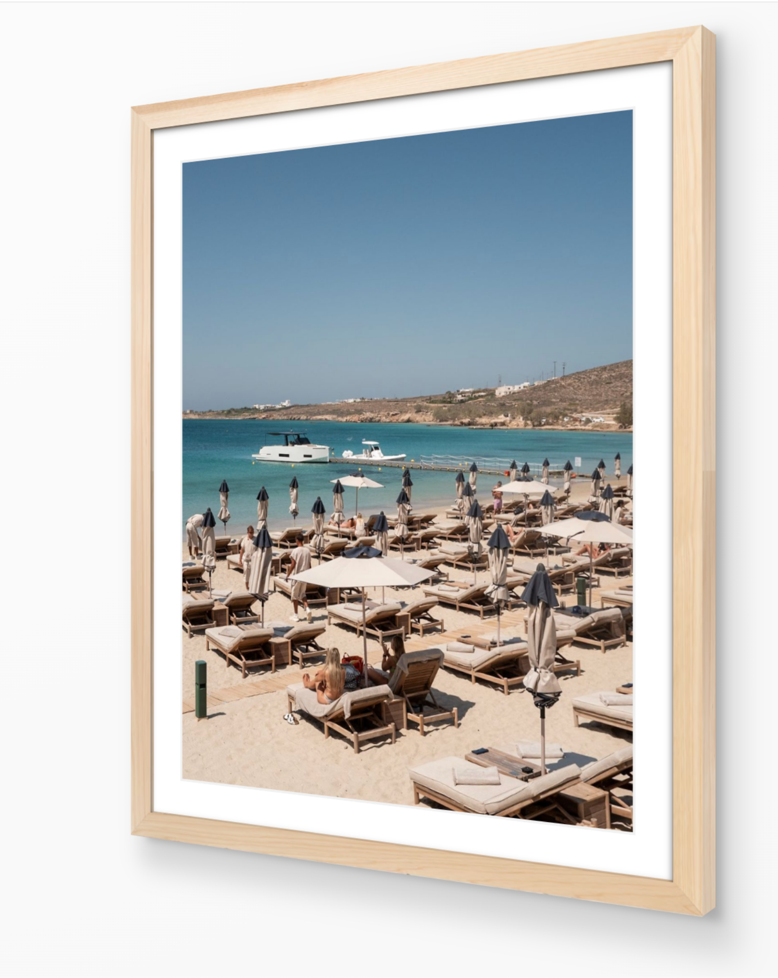 Crios Beach – Paros fine-art print in oak frame by Sam Smeaton — Greek island wall art with natural tones and coastal serenity