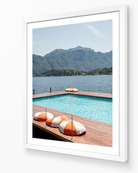 The Floating Pool of Como vertical fine art print in white frame by Sam Smeaton — Lake Como Italy photography