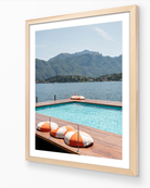 The Floating Pool of Como vertical fine art print in oak frame by Sam Smeaton — Lake Como Italy wall art