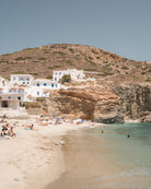 Agali Beach – Folegandros fine-art print by Sam Smeaton — whitewashed houses and golden cliffs above calm turquoise Aegean water