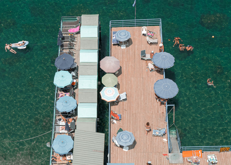 Sorrento I fine-art print by Sam Smeaton — Amalfi Coast Italy aerial photography with striped umbrellas
