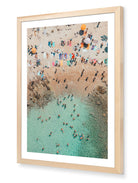 Costa Smeralda fine-art print by Sam Smeaton — Sardinia’s turquoise waters and umbrellas framed in natural oak for timeless Italian warmth.