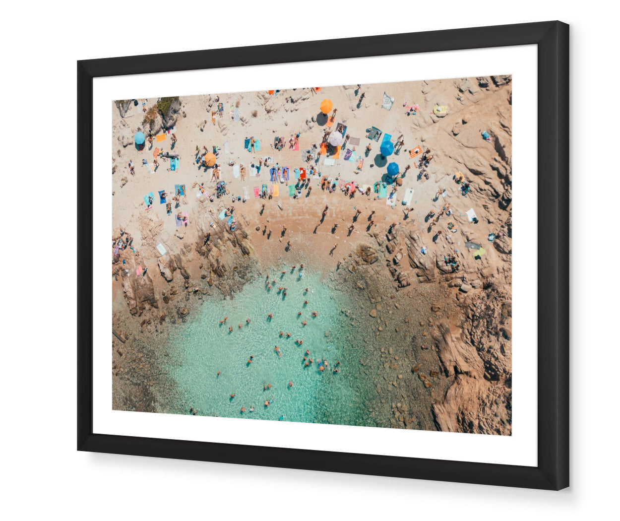 Costa Smeralda fine-art print by Sam Smeaton — Sardinia’s turquoise bay and golden rocks framed in black for striking Mediterranean contrast.