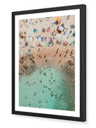 Costa Smeralda fine-art print by Sam Smeaton — vertical aerial view of Sardinia’s turquoise beach scene, framed in black for a bold Mediterranean contrast.